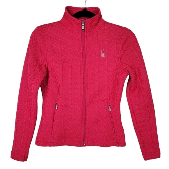 Spyder Core Sweater Jacket Size XS Full Front Zip Pockets Fleece Lined Dark Pink - Picture 1 of 14
